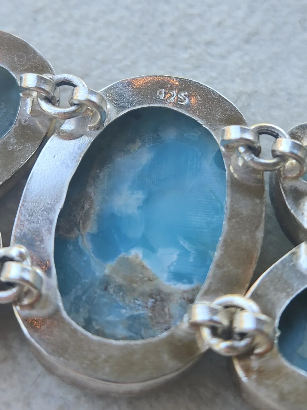 925 Sterling Silver Larimar Blue Topaz Chunky Statement Link Bracelet Boho